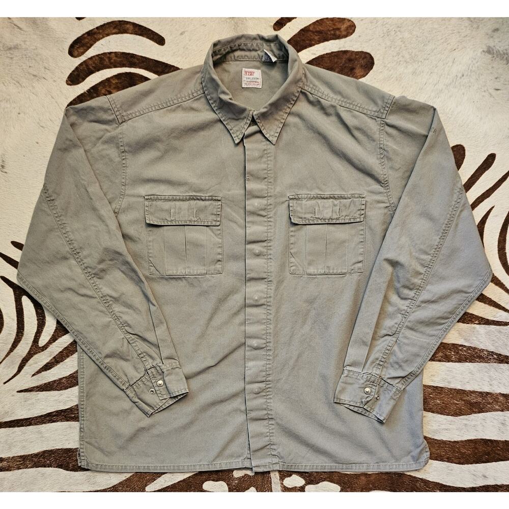 Vintage 90s Levis Dry Goods Khaki Long Sleeve Shirt Mens Size XL Button Snap